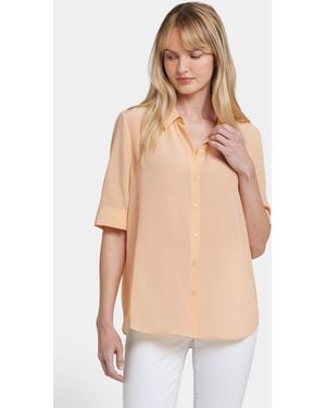 NYDJ Riley Silk Elbow Sleeved Blouse In Apricot Nectar - Multicolor