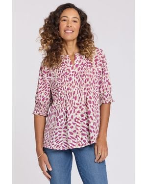 NYDJ Pleated Short Sleeved Blouse In Sandcastles - White
