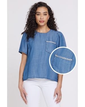NYDJ Puff Sleeved T-shirt In Medium Indigo - Blue