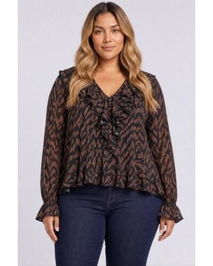 NYDJ Ruffle Blouse - Brown