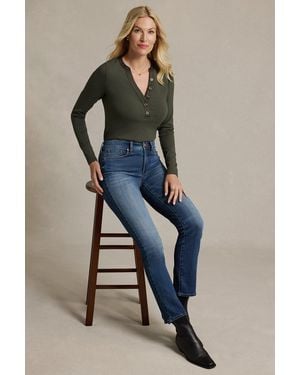 NYDJ Emery Ribbed Henley In True Olive - Black