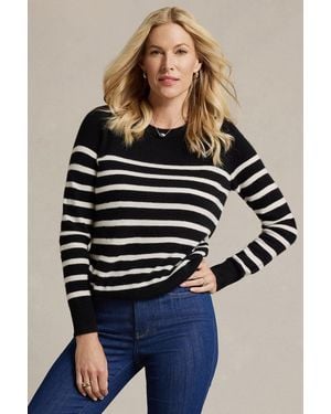NYDJ Striped Cashmere Crewneck Sweater In Black Ivory Combo - Multicolor
