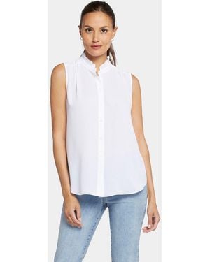 NYDJ Sleeveless Ruffle Neck Blouse In Optic White - Blue