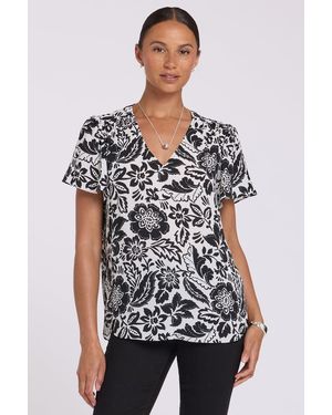 NYDJ Pleated Flutter Sleeved Blouse In Palm Royale - White