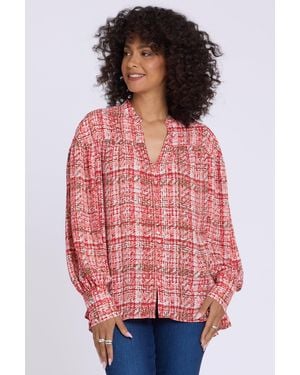 NYDJ Anika Blouse In Abstract Tweed Camellia - Red