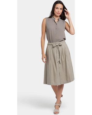 NYDJ Button Front Midi Skirt In Saddlewood - Natural