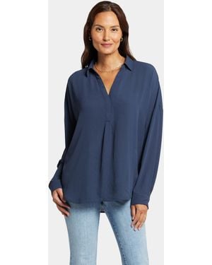 NYDJ Becky Blouse In Oxford Navy - Red