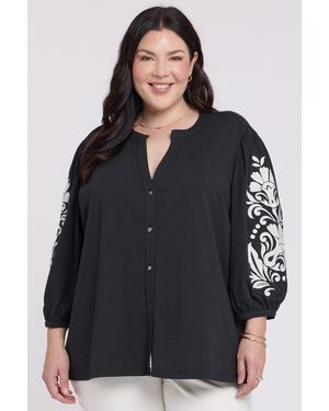 NYDJ Embroidered Knit Blouse - Black
