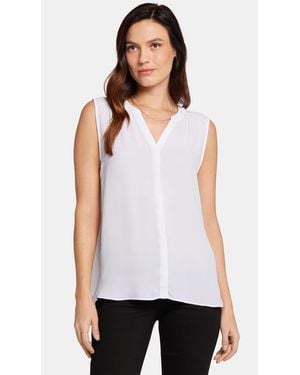 NYDJ Sleeveless Pintuck Blouse In Optic White - Blue