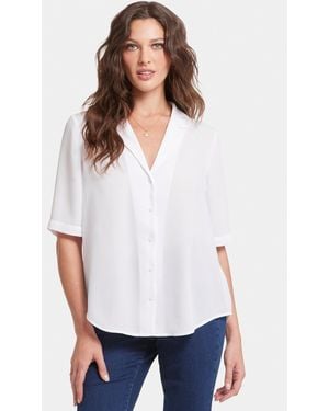 NYDJ Gabrielle Short Sleeved Blouse In Optic White - Red