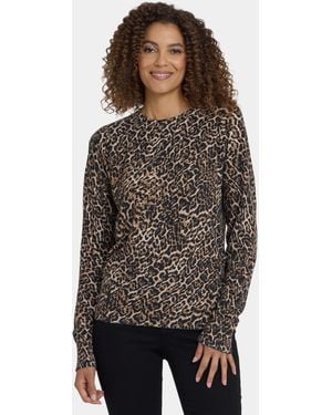 NYDJ Cheetah Crewneck Sweater In Onyx Cheetah - Brown