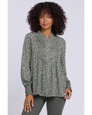 NYDJ Pleated Peasant Blouse In Morningside Meadow Wine - Multicolor