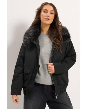 Yours Faux Fur Trim Bomber Jacket - Black