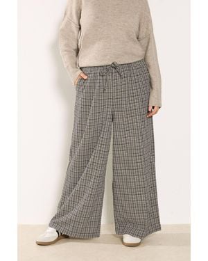 Yours Check Wide Leg Trousers - Black