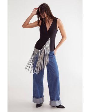 Nasty Gal Tailored Faux Leather Fringed Top - Blue
