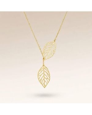 The Colourful Aura Twin Filigree Leaf Y Shape Lariat Adjustable Necklace - Metallic