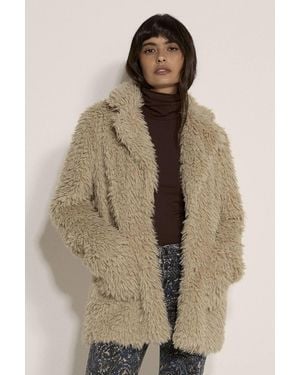 Apricot Faux Fur Panel Jacket - Natural