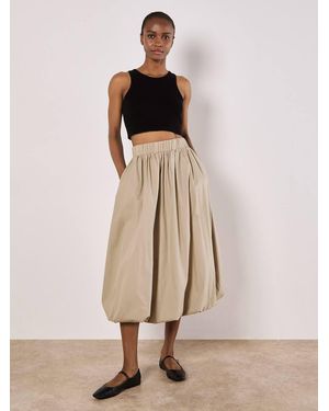 Apricot Puff Hem Midi Skirt - Natural