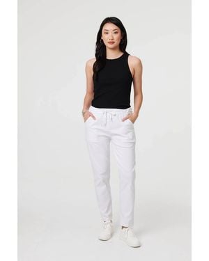 Izabel London Drawstring Tie Waist Tapered Trousers - White