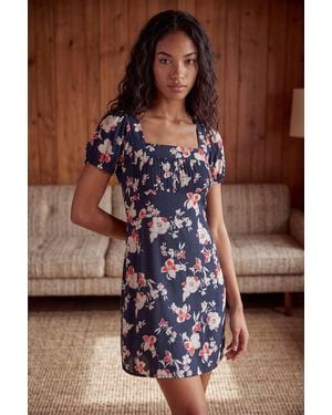 Nasty Gal Painted Floral Pleated Detail Tie Back Mini Dress - Brown