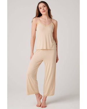 British Boxers "Soft Sand" Bamboo Lace Camisole Pyjama Set - Natural