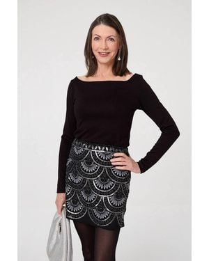 Izabel London Sequin Embellished Layered Mini Skirt - Black
