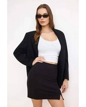 WOVCOR Normal Waist Side Split Mini Skirt - Black