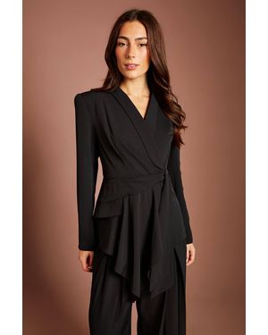 Coast Drape Crepe Tie Detail Blazer - Black