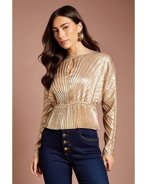 Coast Muse Metallic Pleated Long Sleeve Top - Blue