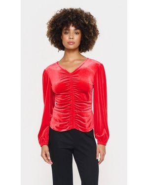 Saint Tropez Hebasz Velvet V-Neck Ruchings Blouse - Red