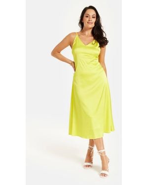 Liquorish Satin Midi Dress W/ Spaghetti Straps - Yellow