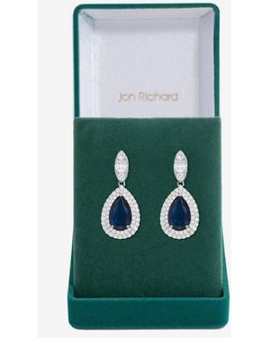 Jon Richard Cubic Zirconia Baguette Navette Sapphire Pear Drop Earrings - Green