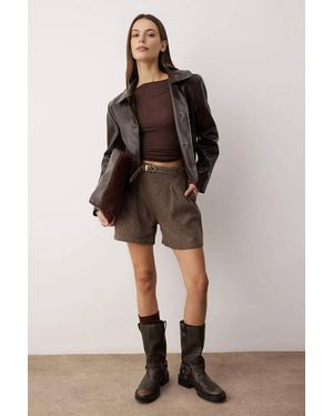 WOVCOR Belted Woven Shorts W/ Buckle Detail - Brown