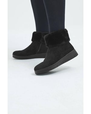 Yours Faux Suede Fur Ankle Boots - Black