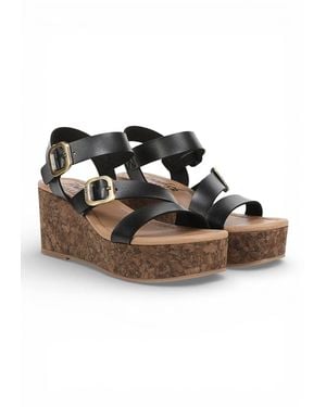 Infinity Leather Blowfish Wedge Strappy Espadrille Heel Sandals - Black