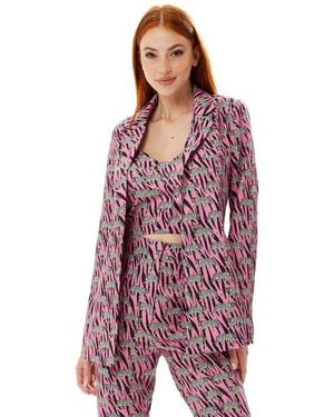 Liquorish Mixed Animal Print Blazer - Purple