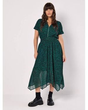 Apricot Abstract Squares Chiffon Midi Dress - Green