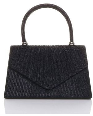 AJVANI Ruched Glitter Mesh Evening Mini Tote Clutch Bag - Black