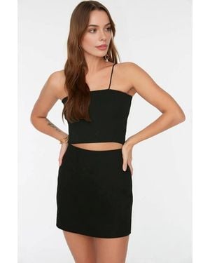 WOVCOR High-Waist A-Line Mini Woven Skirt - Black