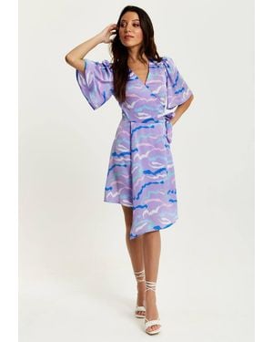 Liquorish Mini Abstract Zebra Print Wrap Dress - Blue