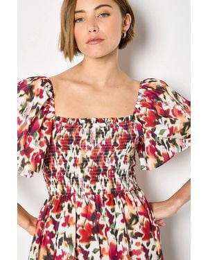 Apricot Pure Cotton Blurred Ikat Mini Dress
