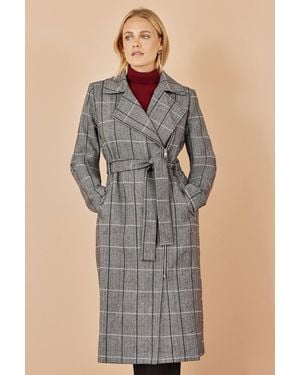 Yumi' Check Oversize Long Biker Coat - Grey