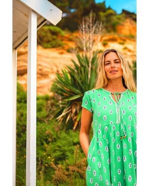 Brakeburn Woodblock Floral Knee Length Dress - Green