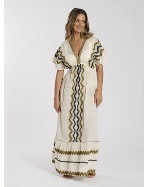 South Beach V Neck Jacquard Maxi Dress - White
