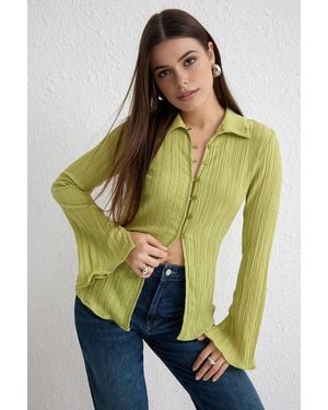 WOVCOR Textured Woven Shirt W/ Button-Down Front - Green