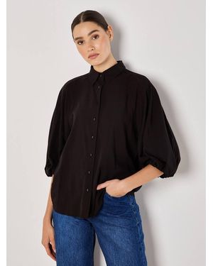 Apricot Seam Detail Puff Sleeve Shirt - Black