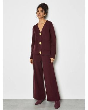 Apricot Soft Knit Wide Leg Trousers - Red