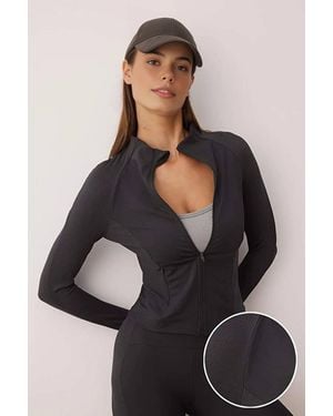 WOVCOR Ribbed Sleeve Zip Up Sports Jacket W/ Stand Collar - Black