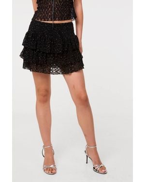 Pink Vanilla Diamante Frill Lace Skirt - Black