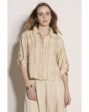 Apricot Geometric Shimmer Embroidered Shirt - Natural